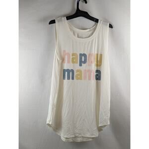 Happy Mama Graphic Maternity Tank Top Ingrid Isabel Cream Pastel Layer Shirt XS‎